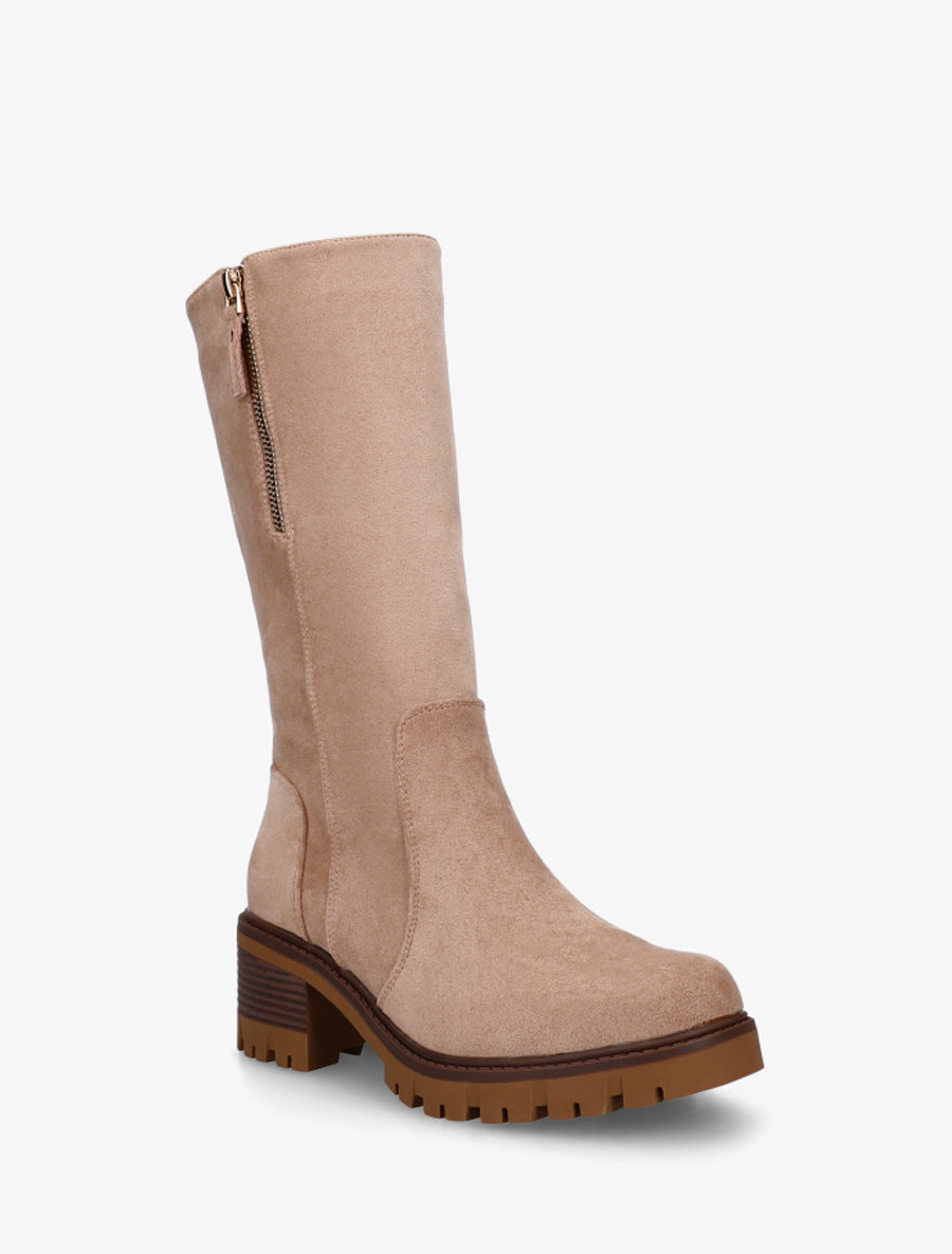 Bottines unies en suédine à zip décoratif - Taupe - 2
