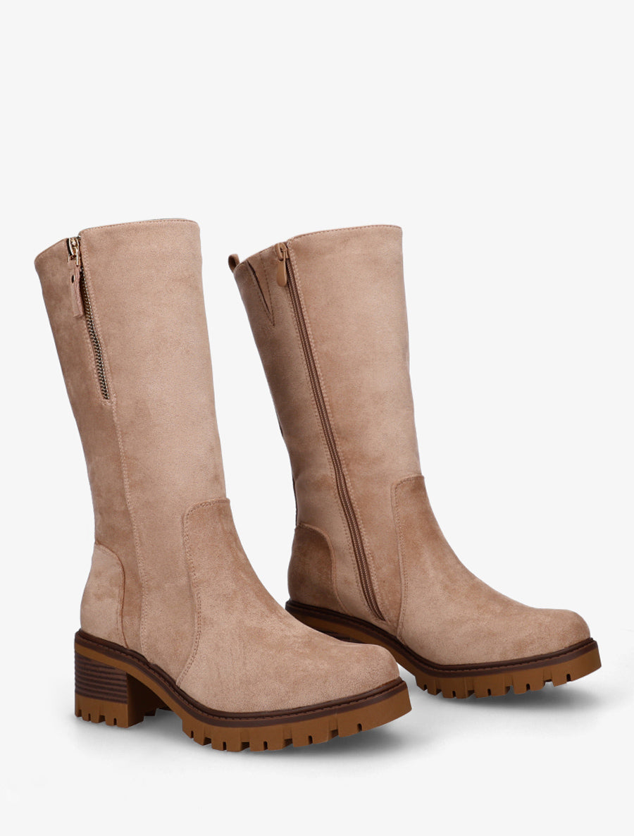 Bottines unies en suédine à zip décoratif - Taupe - 4