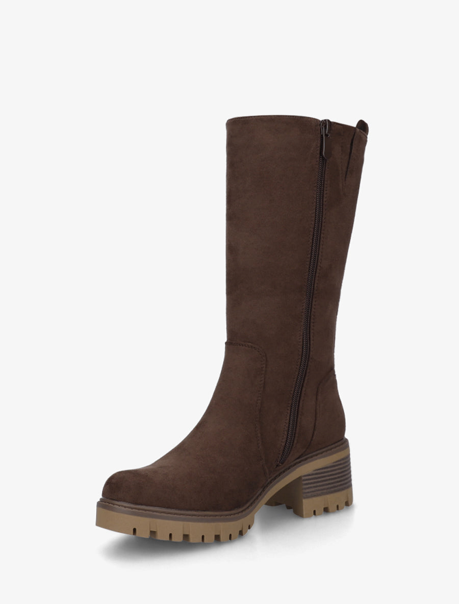 Bottines unies en suédine à zip décoratif - Marron - 3