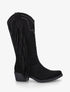 Bottines montantes en suédine à franges et clous - Noir - 1