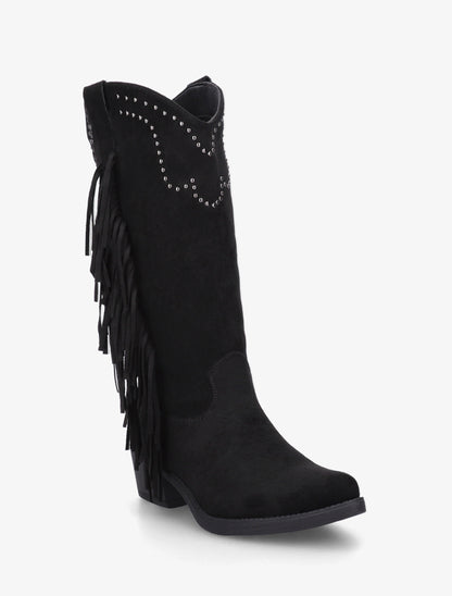 Bottines montantes en suédine à franges et clous - Noir - 2