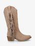 Bottines montantes en suédine à franges et clous - Taupe - 1