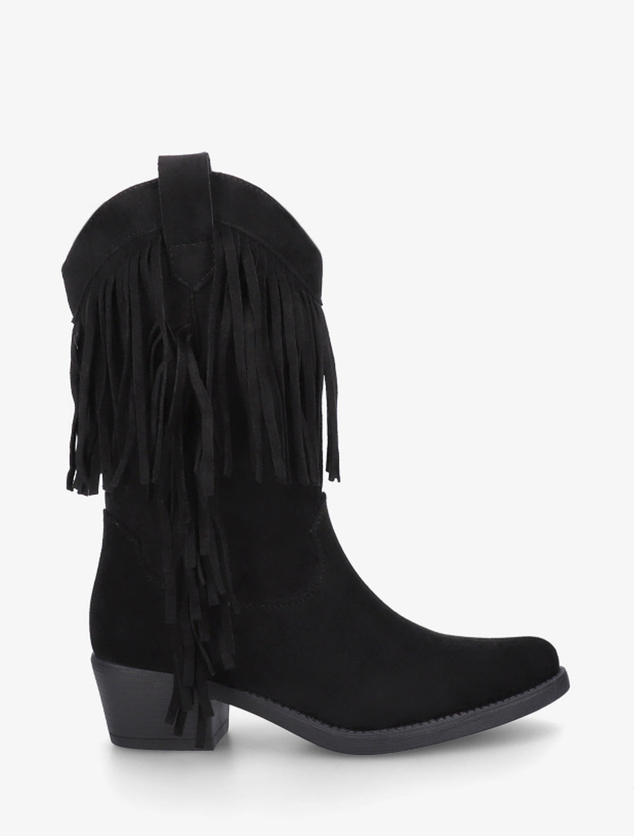 Bottines style santiags à franges - Noir - 1
