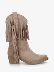 Bottines style santiags à franges - Taupe - 1