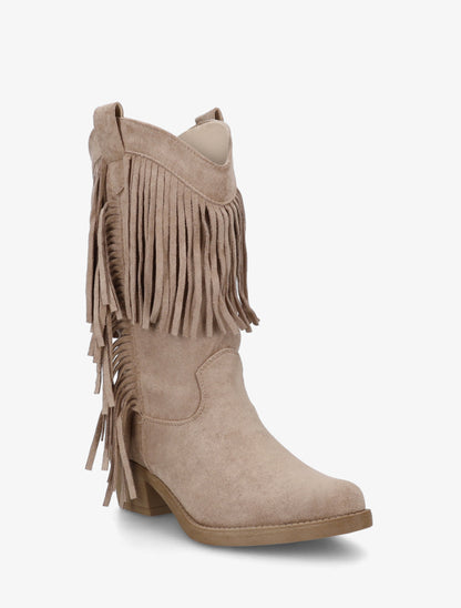 Bottines style santiags à franges - Taupe - 2
