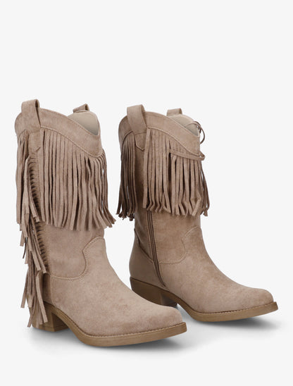 Bottines style santiags à franges - Taupe - 4