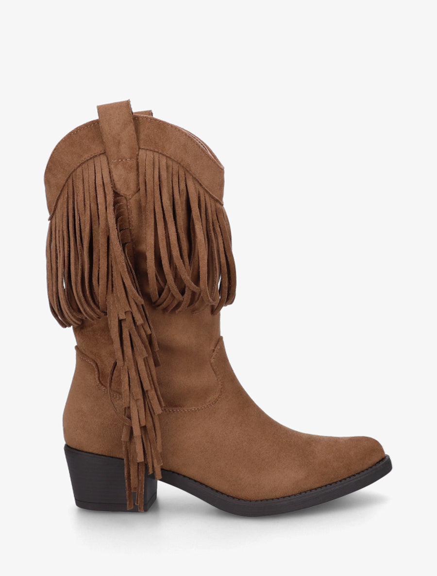 Bottines style santiags à franges - Camel - 1