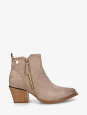 Bottines en suédine à zip décoratif et bouts pointus - Taupe - 1