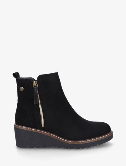 Bottines en suédine à talon semi-compensé et zip - Noir - 1