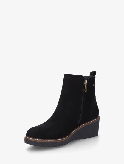 Bottines en suédine à talon semi-compensé et zip - Noir - 3