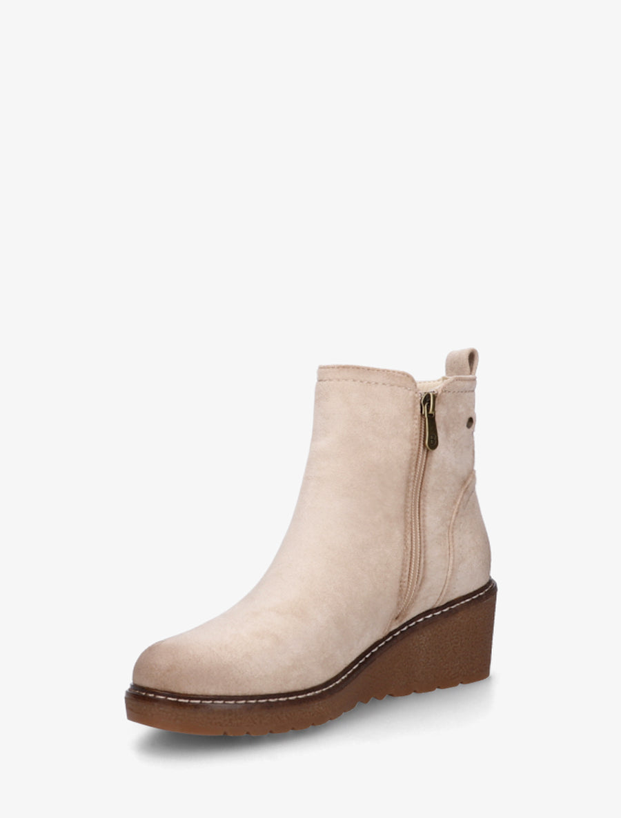 Bottines en suédine à talon semi-compensé et zip - Beige - 3