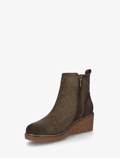 Bottines en suédine à talon semi-compensé et zip - Kaki - 3