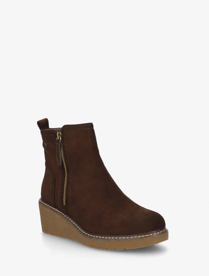 Bottines en suédine à talon semi-compensé et zip - Marron - 2