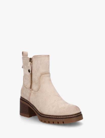 Bottines en suédine à zip décoratif - Beige - 2