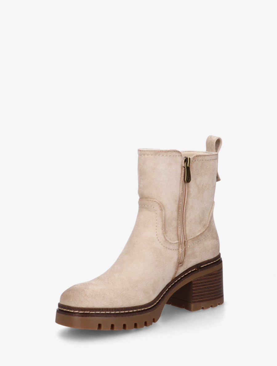 Bottines en suédine à zip décoratif - Beige - 3