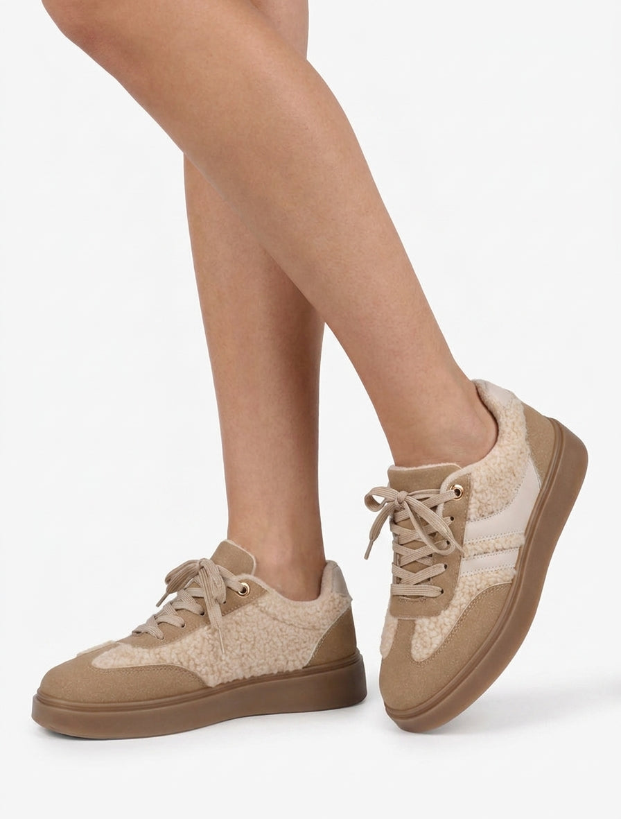 Lage sneakers met inzetstuk in bouclé-wol effect - Mol