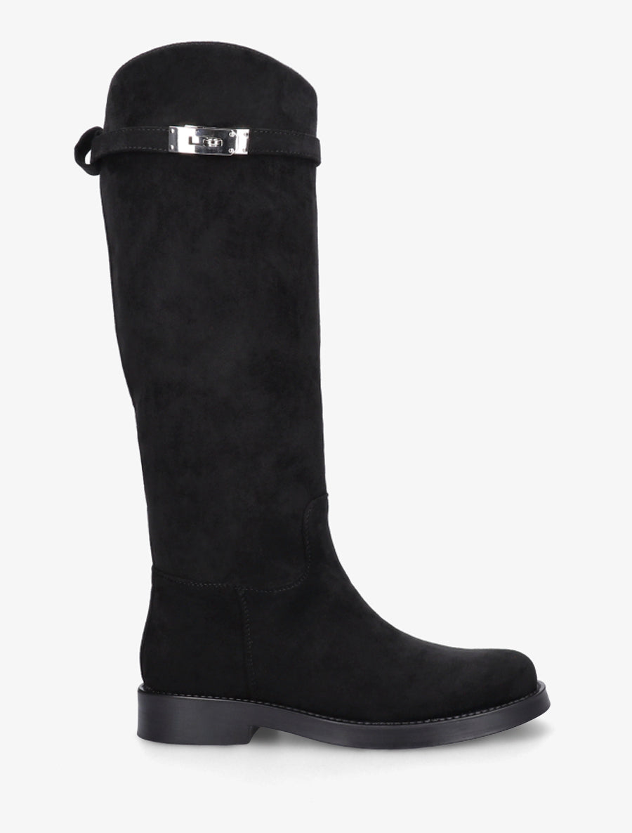 Bottes en suédine style cavalière à sangle - Noir - 1