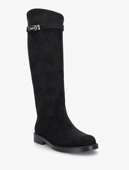 Bottes en suédine style cavalière à sangle - Noir - 2