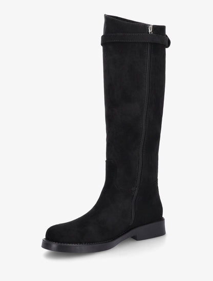 Bottes en suédine style cavalière à sangle - Noir - 3