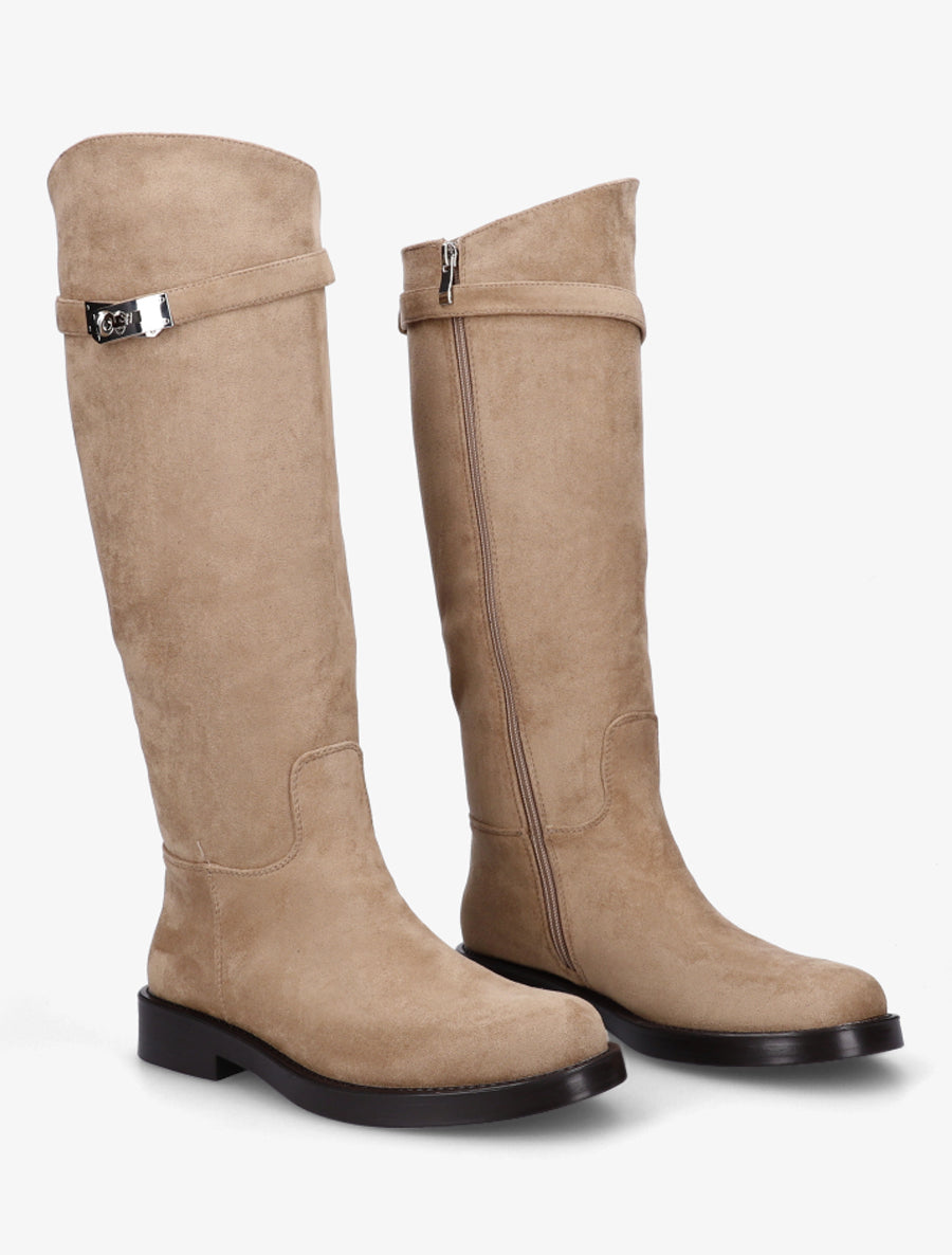 Bottes en suédine style cavalière à sangle - Taupe - 4
