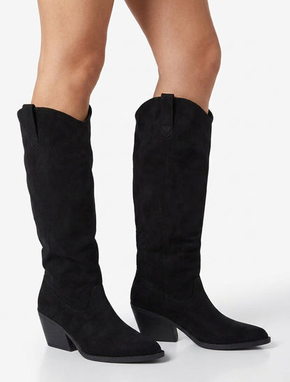 Suède laarzen in cowboy stijl - Zwart