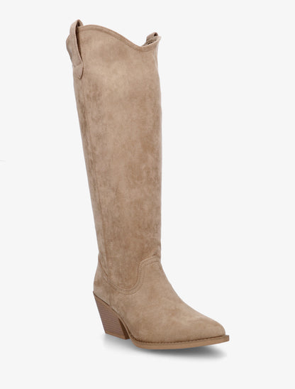 Bottes en suédine style santiag - Taupe - 2
