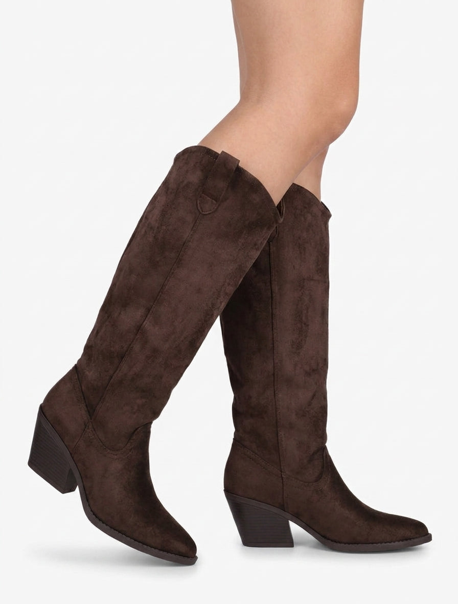 Bottes en suédine style santiag - Marron