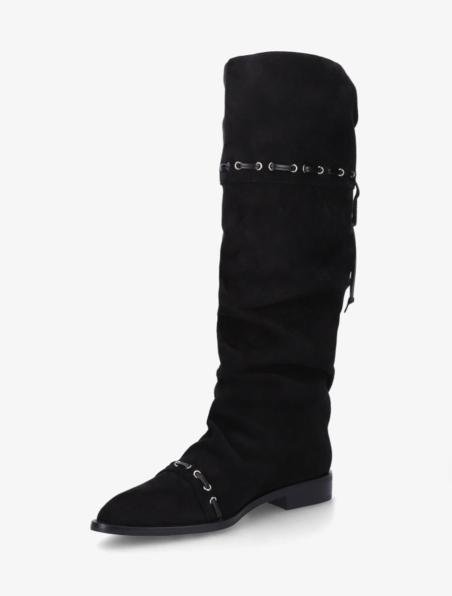 Bottes en suédine à cordons de serrage - Noir - 3