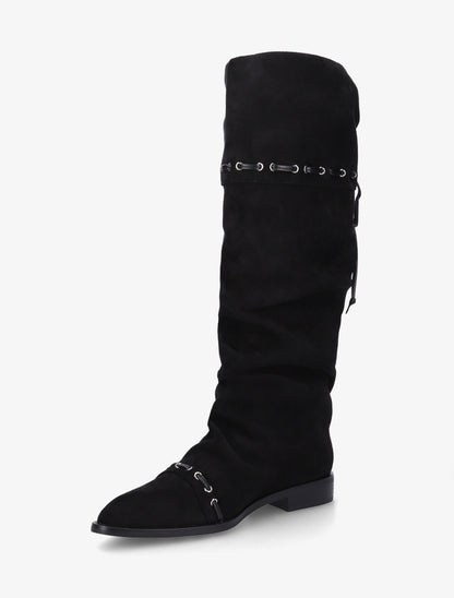 Bottes en suédine à cordons de serrage - Noir - 3