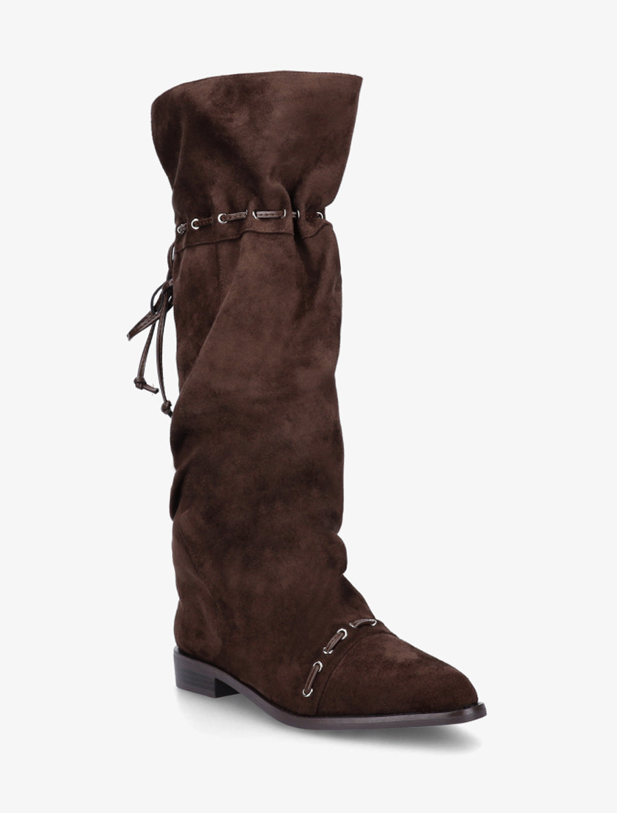 Bottes en suédine à cordons de serrage - Marron - 2