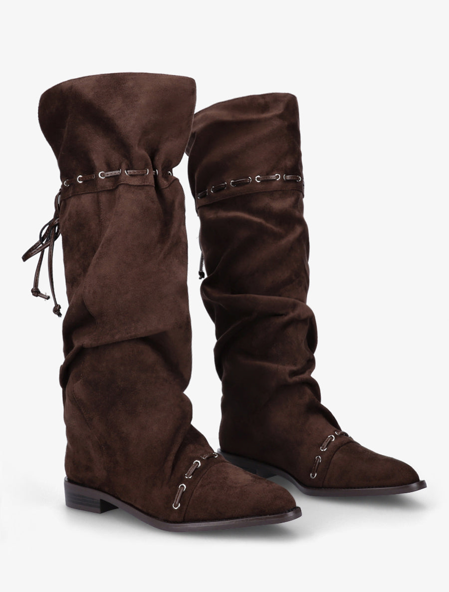Bottes en suédine à cordons de serrage - Marron - 4