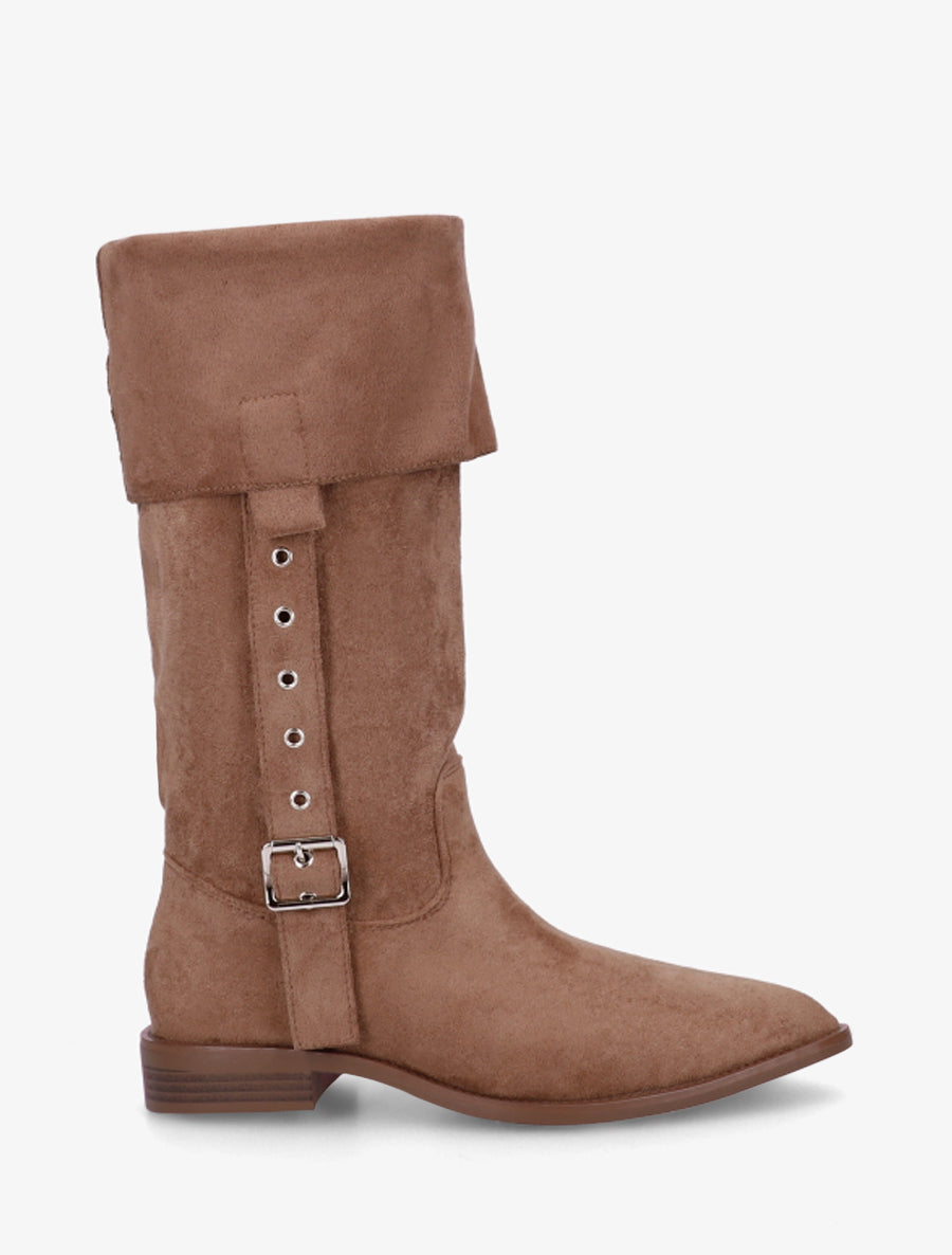Bottines montantes en suédine à bouts pointus - Camel - 1