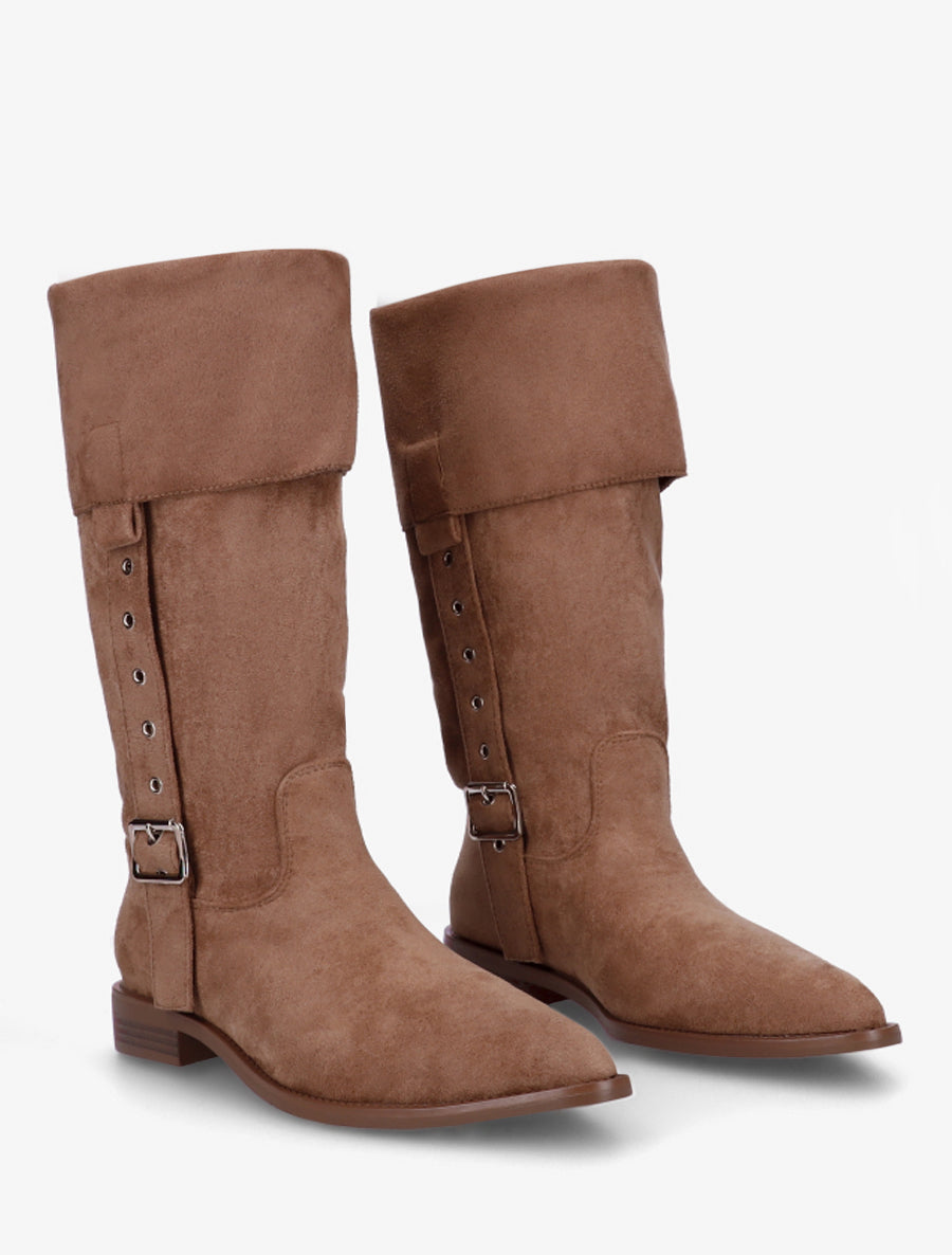 Bottines montantes en suédine à bouts pointus - Camel - 4