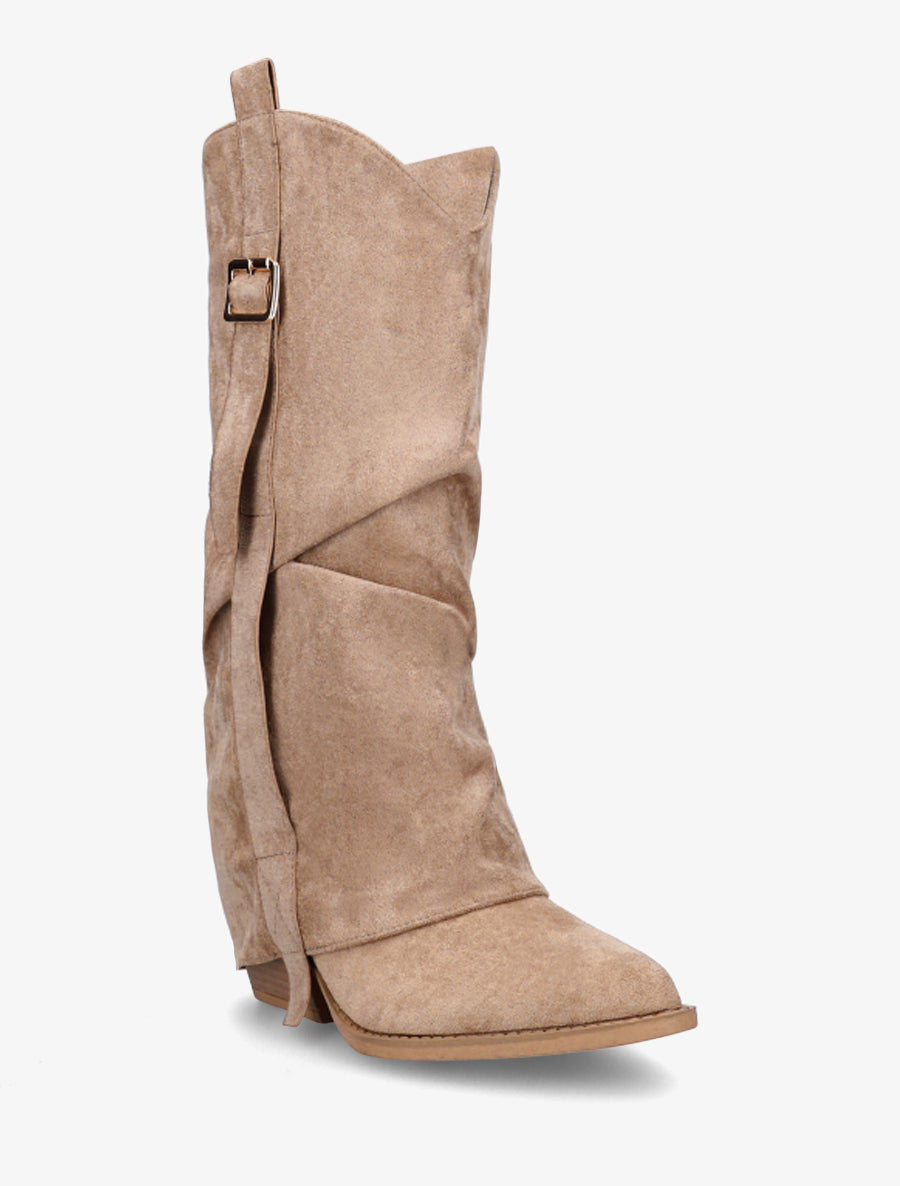 Bottes en suédine à revers - Beige - 2