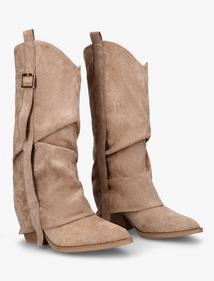 Bottes en suédine à revers - Beige - 4