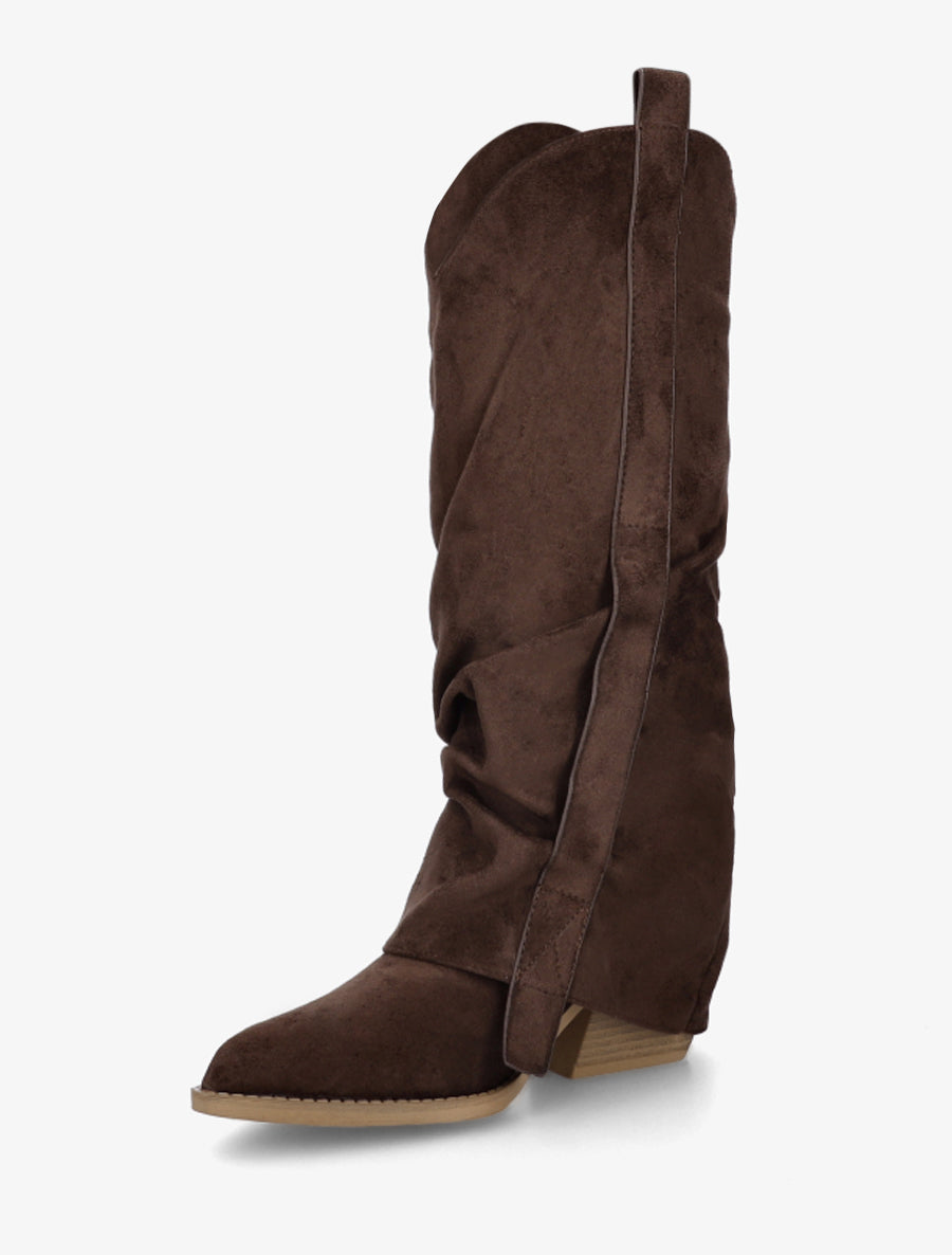 Bottes en suédine à revers - Marron - 3