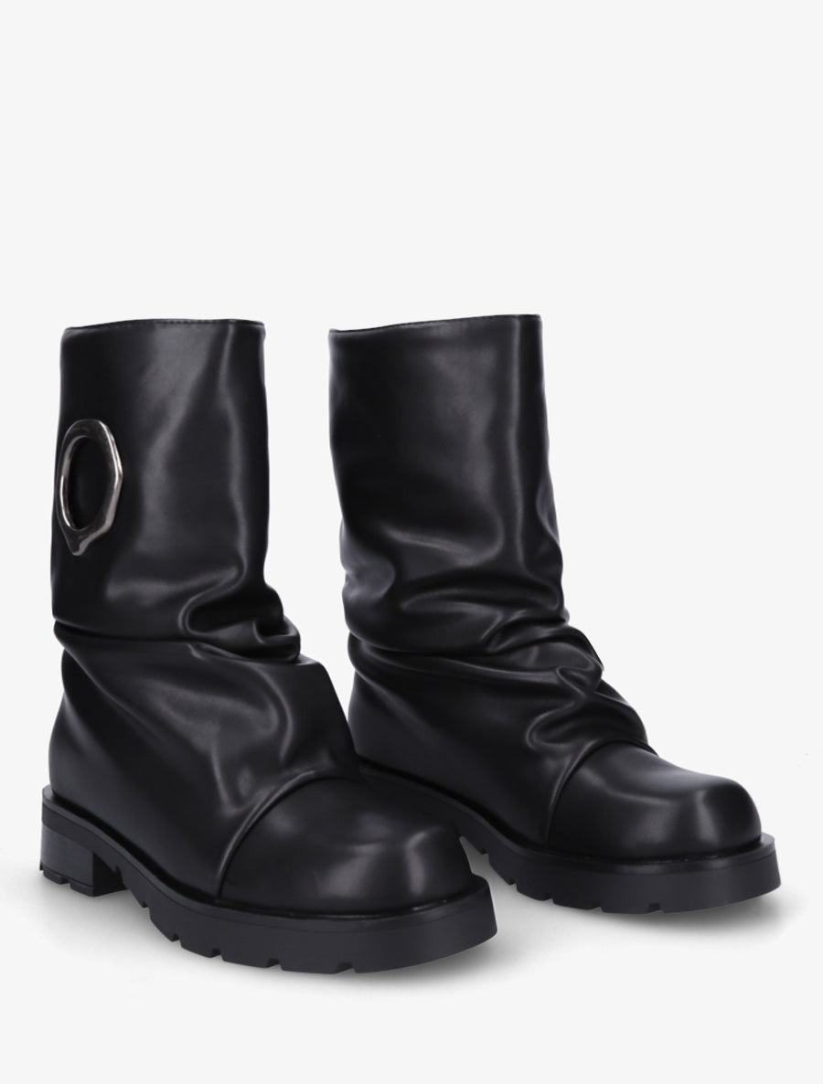 Bottines effet froissé à empiècement métal - Noir - 4