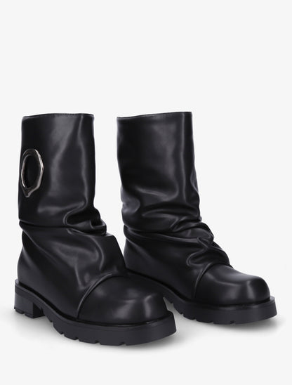 Bottines effet froissé à empiècement métal - Noir - 4