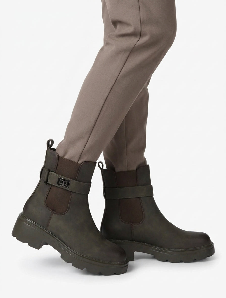 Elastische enkellaarsjes met decoratieve gesp - Kaki