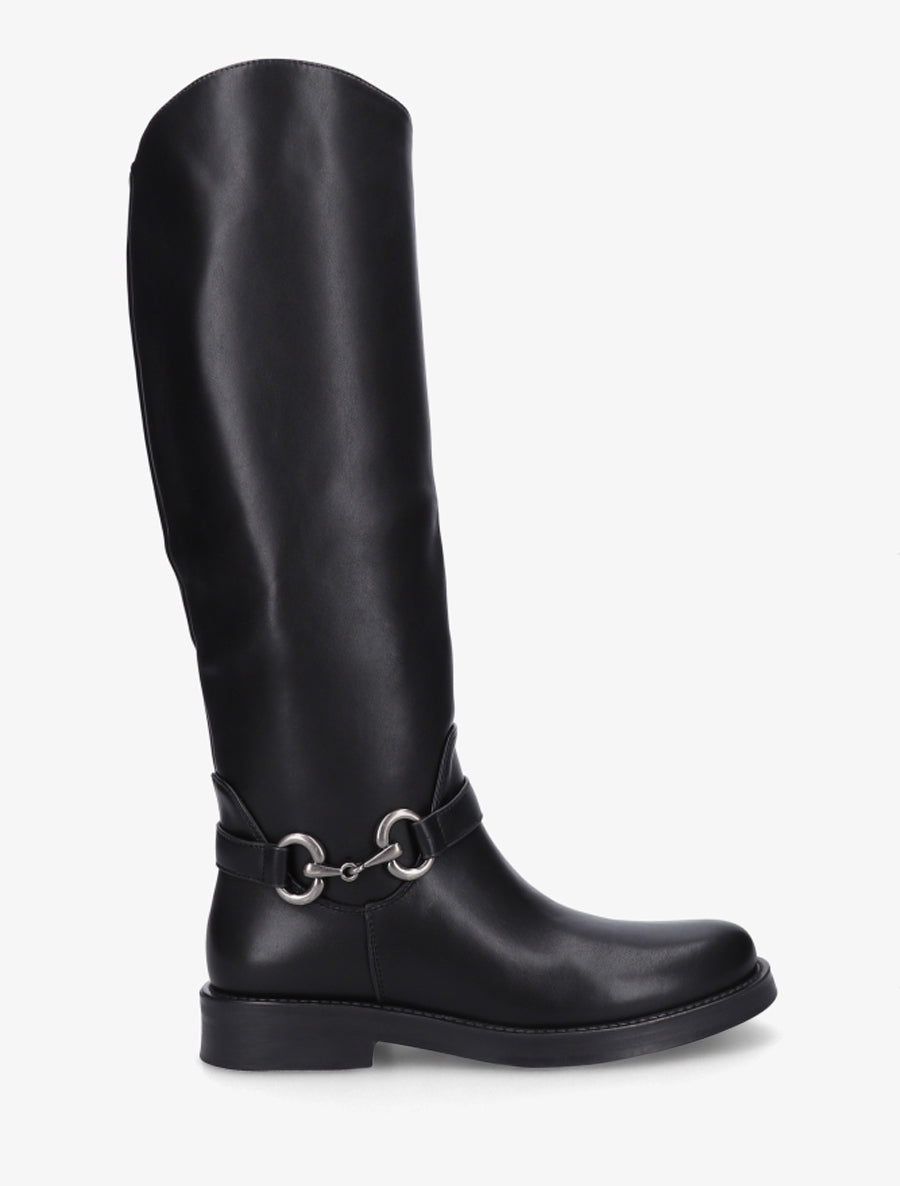 Bottes en simili à boucle métallique fantaisie - Noir - 1