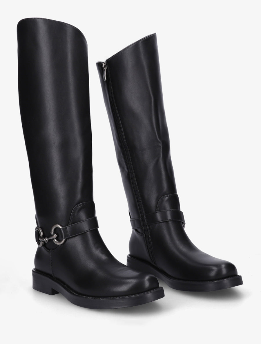 Bottes en simili à boucle métallique fantaisie - Noir - 4