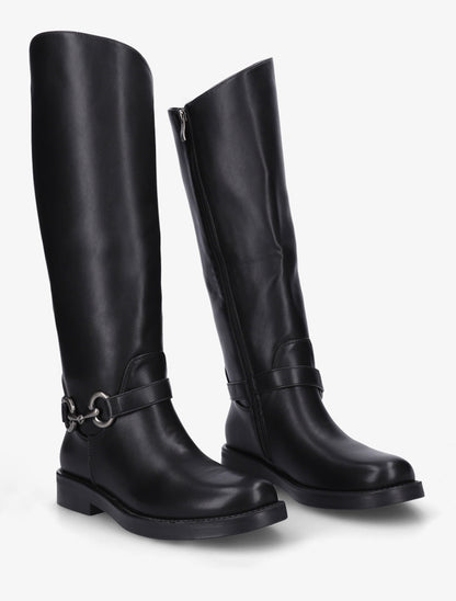 Bottes en simili à boucle métallique fantaisie - Noir - 4