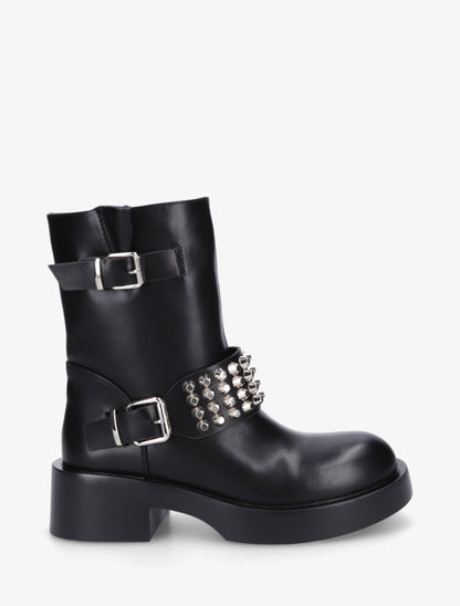 Boots style motard à clous et sangles - Noir - 1