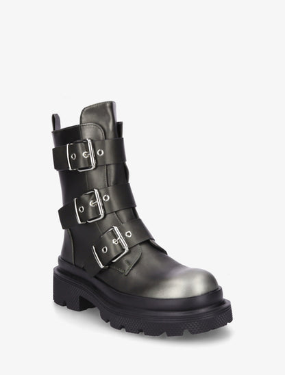 Bottines nacrées à sangles et semelles crantées - Gris - 2