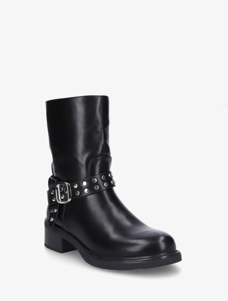 Bottines à sangle cloutée décorative - Noir - 2