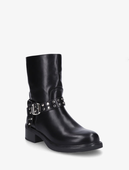 Bottines à sangle cloutée décorative - Noir - 2