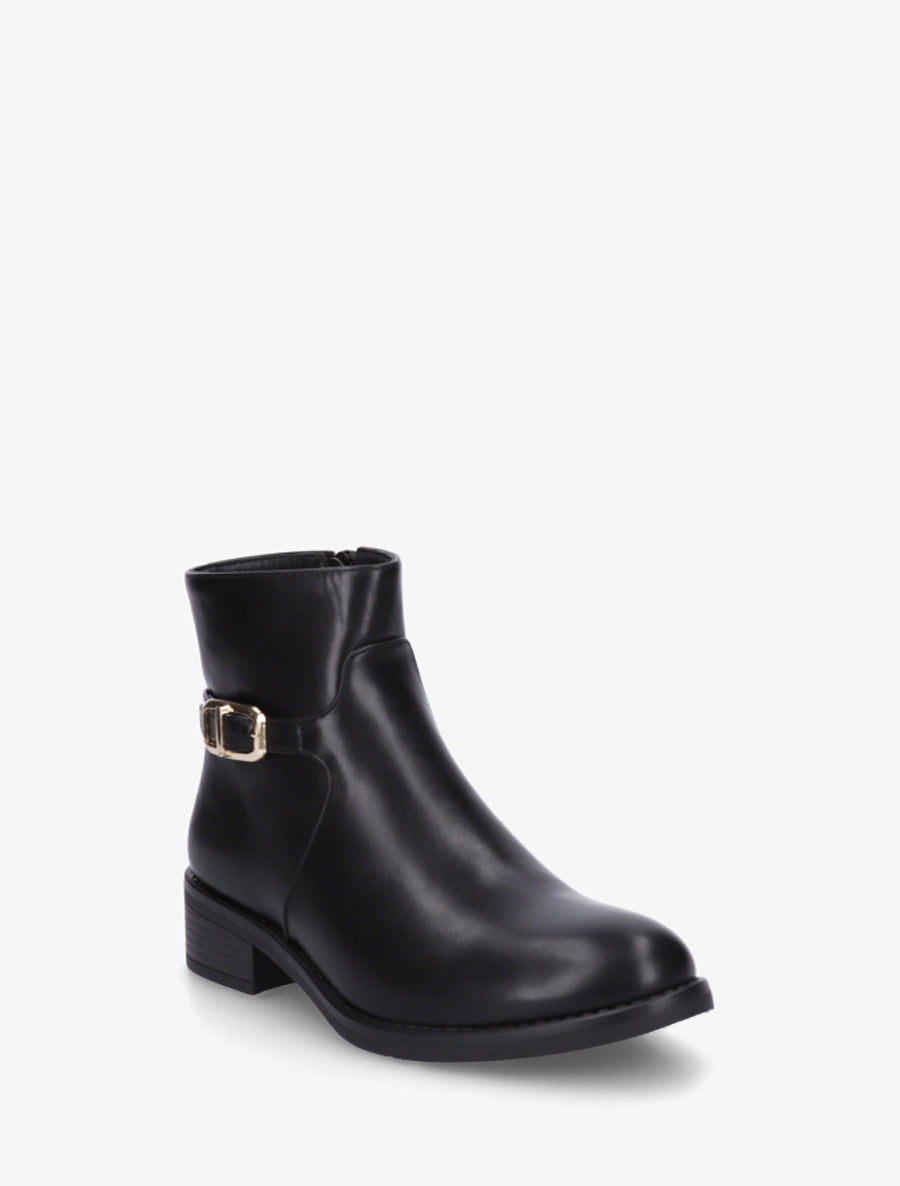 Bottines en simili à boucle métallique - Noir - 2