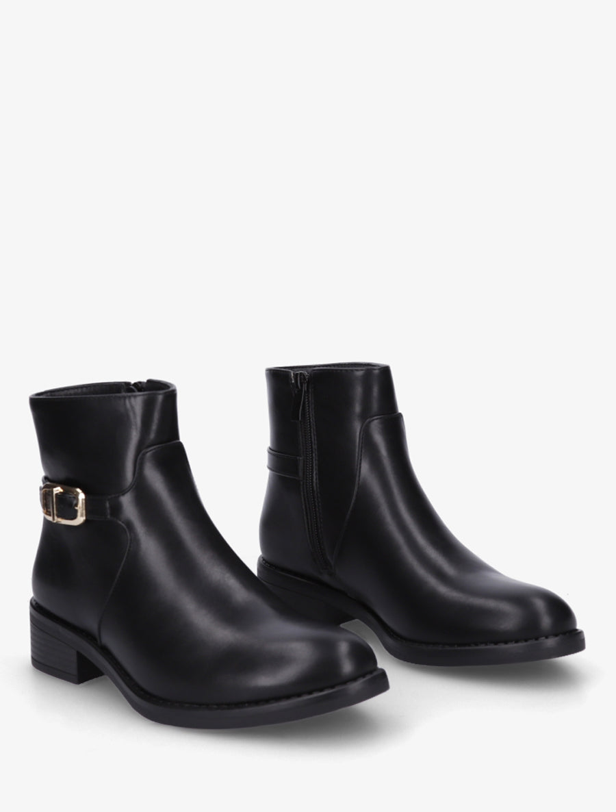 Bottines en simili à boucle métallique - Noir - 4