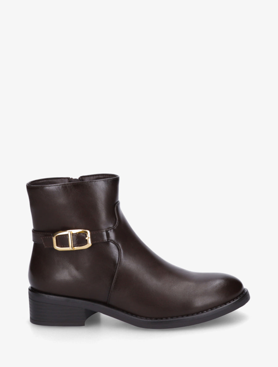 Bottines en simili à boucle métallique - Chocolat - 1