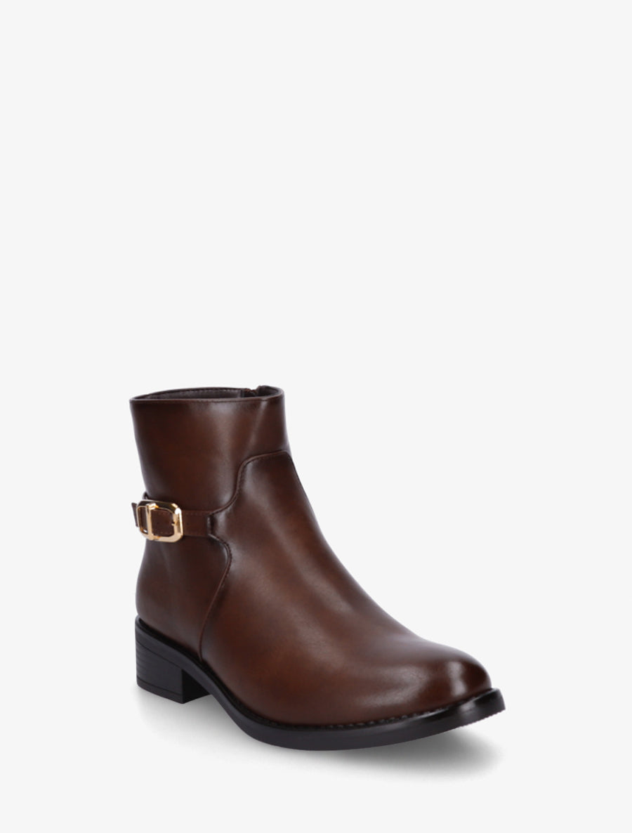 Bottines en simili à boucle métallique - Marron - 2